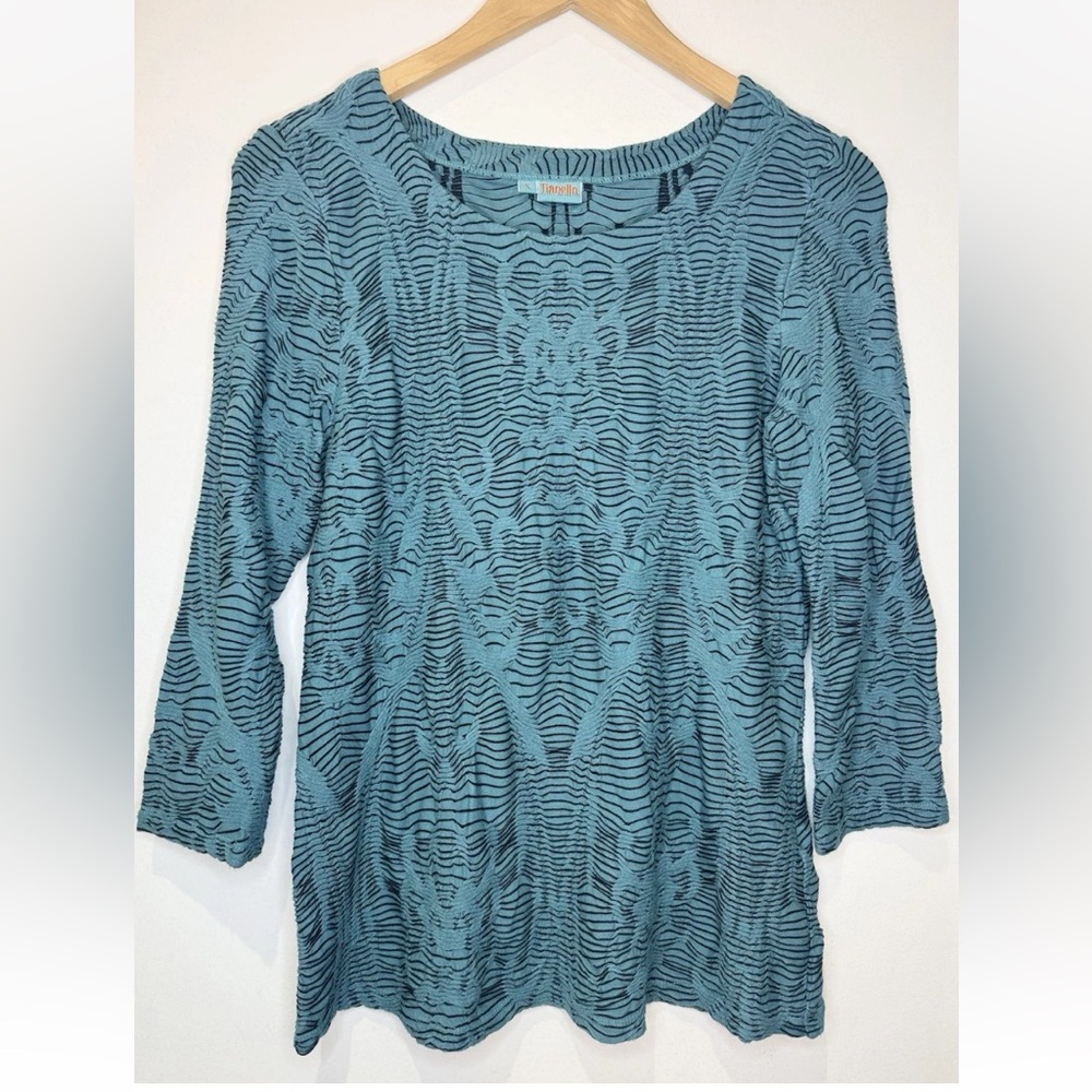 Tianello Steve Barraza Women’s Teal Ballet Top Stretch Boho Small Crinkle Knit